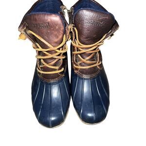 Sperry Duck Boots Womens 7 Saltwater Waterproof Sts91175 Blue Rubber Zip Lace Up